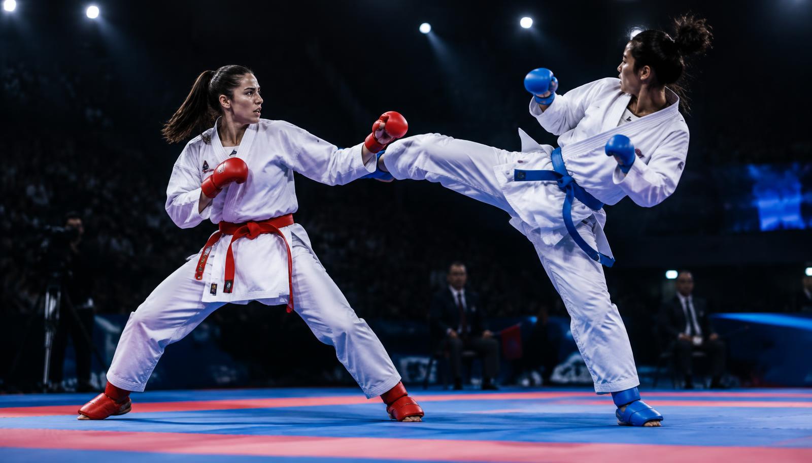 Karate athletes competing